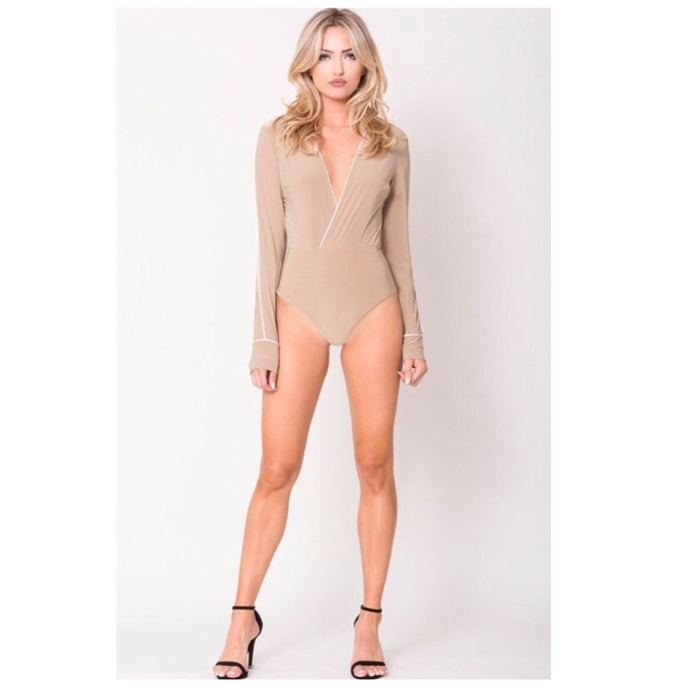 Nude Bodysuit with White Lining